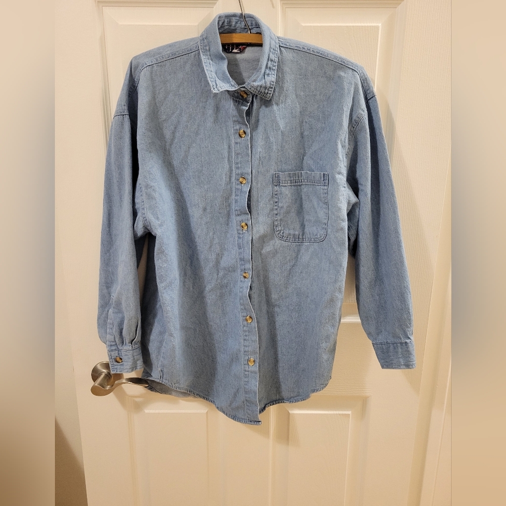Men's Light Blue Denim Button-Down Shirt - Casual Long Sleeve